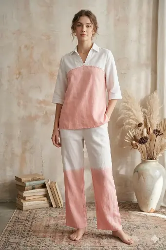 [2544] Blush Pink & White Ombré Dip-Dye Cotton Co-ord Set
