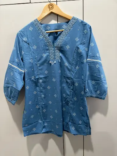[2553] Slate Blue Bandhani Print Cotton Tunic
