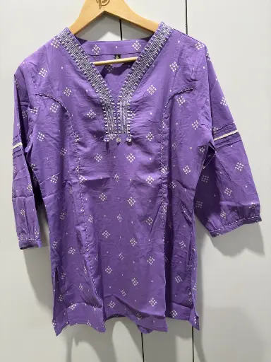 [2554] Lavender Purple Bandhani Print Cotton Tunic
