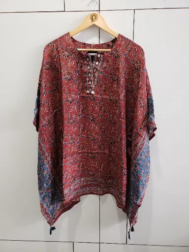 [2568] Rust Heritage Natural Crepe Kaftan Top