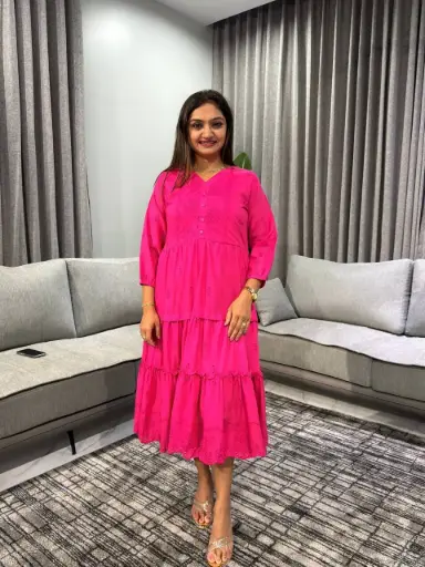 [2622] Pink Bloom Broderie Cotton Dress