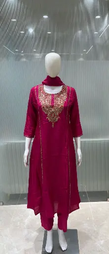[2671] Gulnaar Magenta Festive Tissue Kurta Set