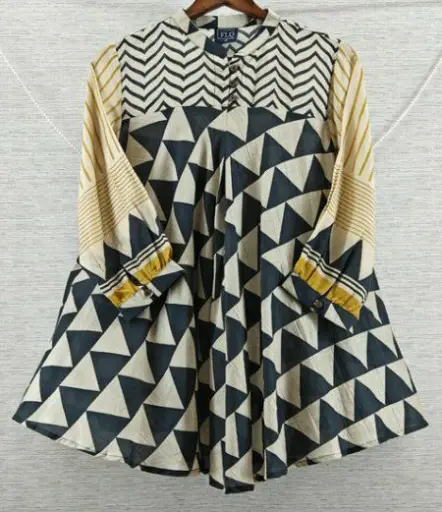[2700] Premium Muslin Geometric Flared Tunic