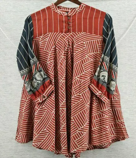 [2702] Premium Rust Stripe Muslin Tunic
