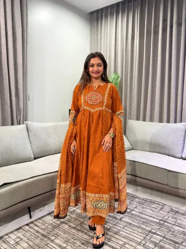 [2993] Traditional Mustard Pure Mull Cotton 3-Piece Kurta Palazzo Set