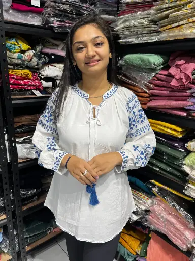 White Blossom Tunic with Azure Embroidery