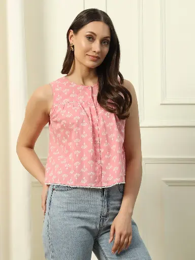 Baby Floral Cotton Regular Fit Top With Lace Detail