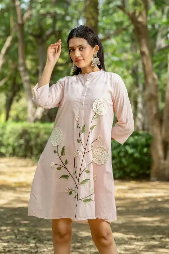 Pink Linen cotton embroideried dress