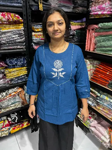 Blue Pure Cotton Solo Flower Tunic