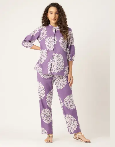 Mystic Aura Purple Printed Flex Cotton Co-ord Set