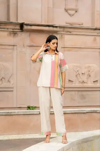 Prism Edge Multi-color White Geometric Co-ord Set