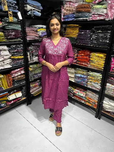 Pink Mal Cotton Embroidered Neck Kurta Set