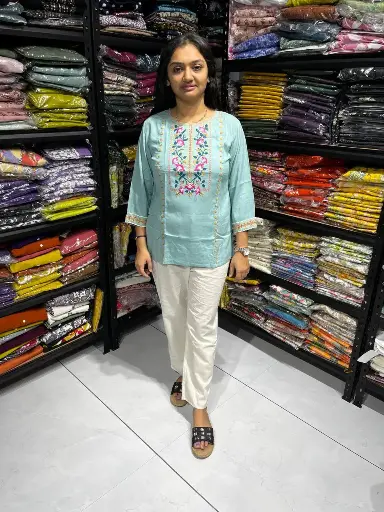 Light Sky Elegance Embroidered Tunic