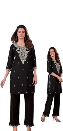 Black Noir Neck Embroidered Co-ord Set