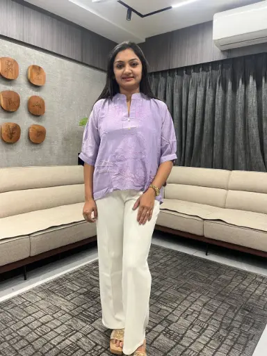 Purple Bloom Half-Sleeve Embroidered Top