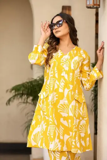 Yellow Mal Cotton Printed Co-ord set