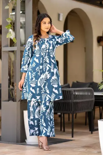 Blue Mal Cotton Printed Co-ord set