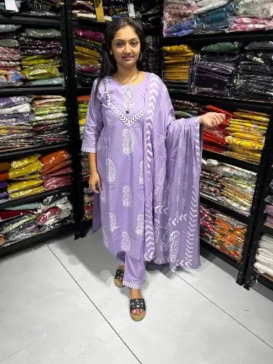 Purple Mal Cotton Printed 3 Piece Set