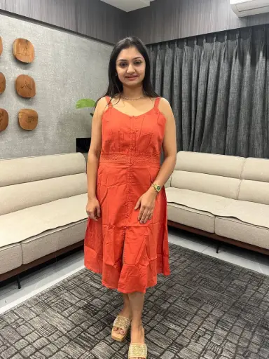 Rust Pure Cotton Solid A-line Dress