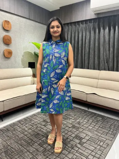 Indigo Pure Cotton Tropical Printed A-line Dress