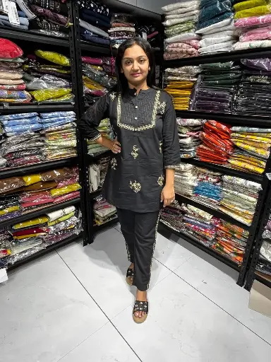 Charcoal Black Cotton Floral Embroidered Cordset