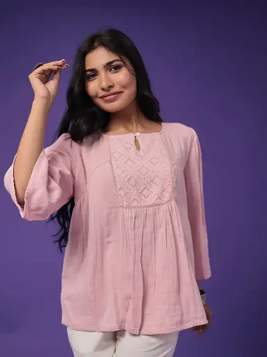 Knitted Cotton Round Neck Women'S Top