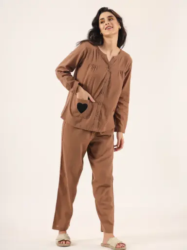 Brown Solid Cotton Cord Set