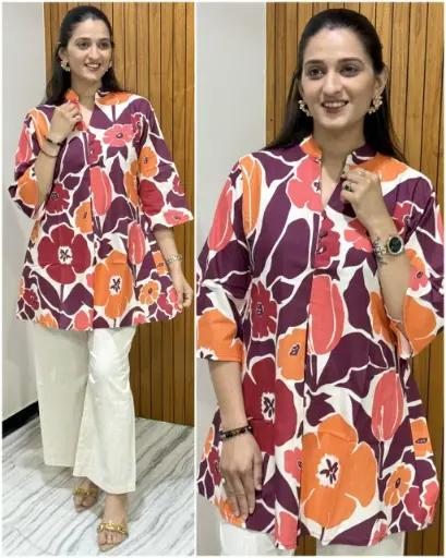 Sunset Florals Printed Flex Cotton Tunic