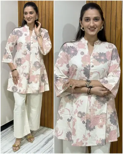 Peach Blossom Printed Flex Cotton Tunic