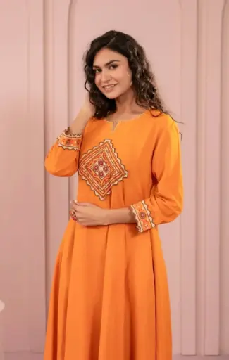 Saffron Charm Yoke Embroidered Set