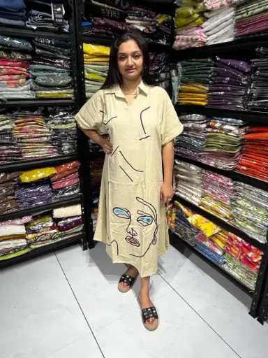 Face Forward Off White Embroidered Cotton Shirt Dress