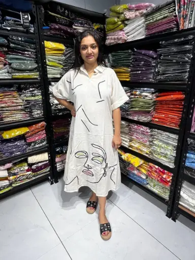 Face Forward White Embroidered Cotton Shirt Dress