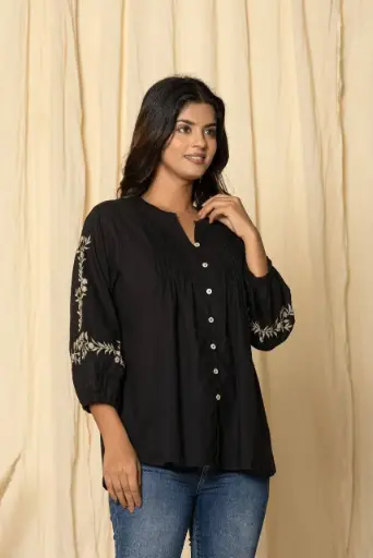 Black Bloom Sleeve Detail Tunic