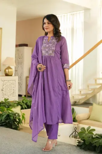 Lavender Haze Mul Chanderi Suit with Embroidery