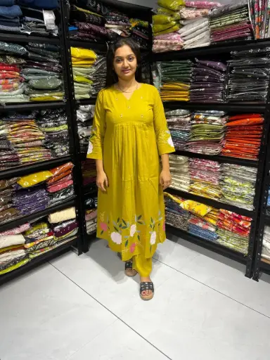 Golden Hour Bloom Yoke Handwork Cotton Kurta Set