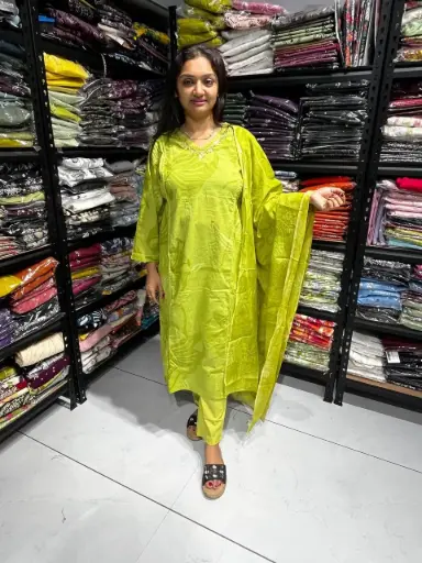 Elaichi Summer Cotton Delicate Yoke Work Kurta Set