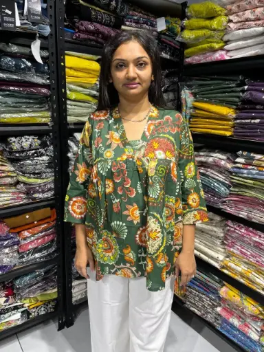 Vanika Green Floral Cotton Tunic