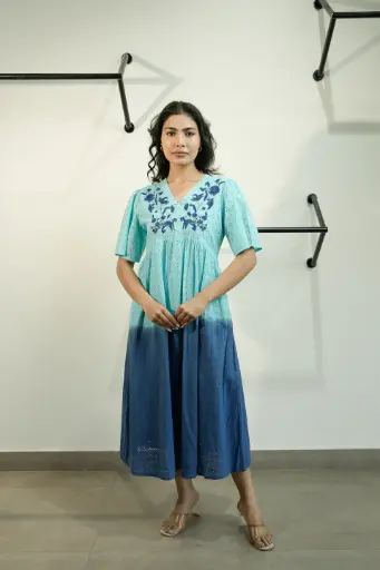Bella Two Shaded Embroidery Cotton dress