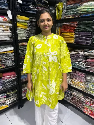 Tia Fresh Lime Floral Cotton Tunic