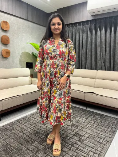 Multicolor Pure Cotton Floral Printed Tiered Dress
