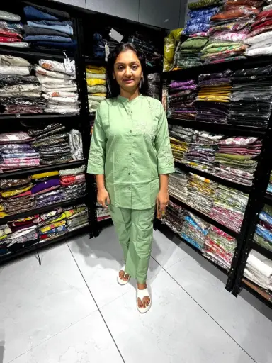 Pistachio Bloom Mul Cotton Cord Set