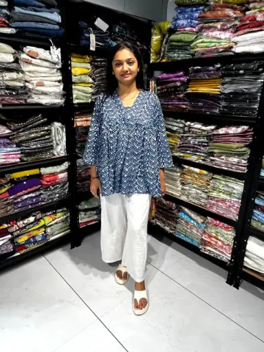 Indigo Leaf Print Mul Cotton Tunic