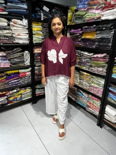 Wine Petal Linen Top