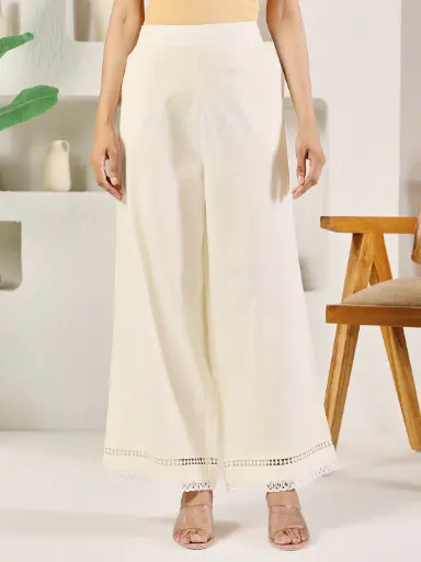 Off-White Cotton Solid Palazzo