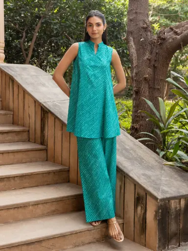 Teal Green Cotton Printed Co-ord Set