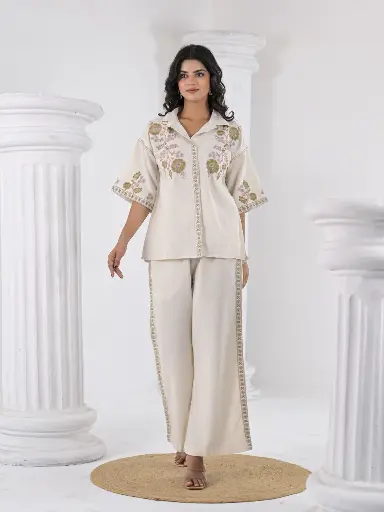 Ivory Garden Flex Cotton embroidered Co-ord Set