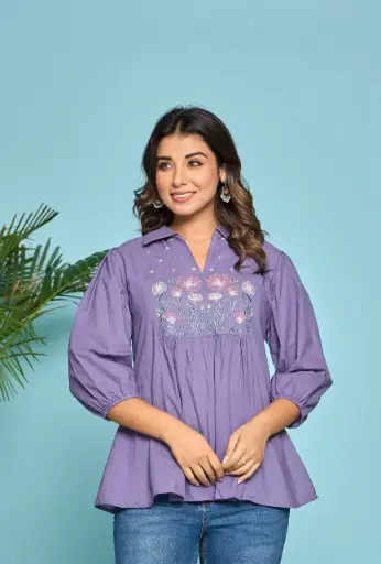 Lavender Meadow Embroidered Cotton Tunic