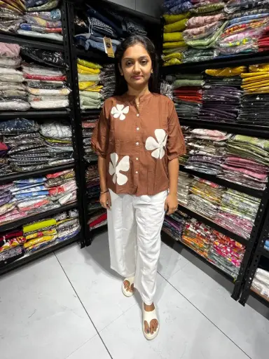 Brown Petal Linen-Cotton Top