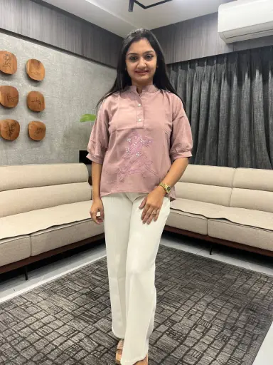 Pink Blush Deer Linen-Cotton Top