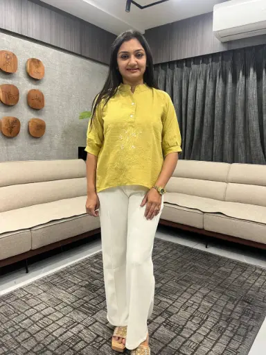 Yellow Blush Deer Linen-Cotton Top